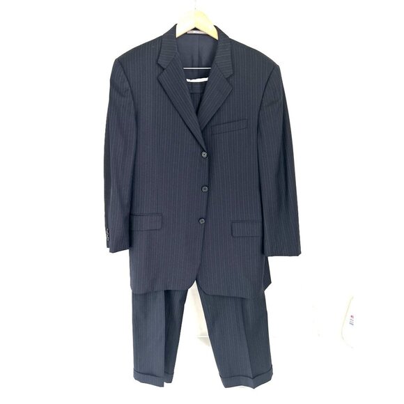 Hickey Freeman for Barneys Wool Suit Blue Light Blue Stripes Size 44R - Picture 1 of 15